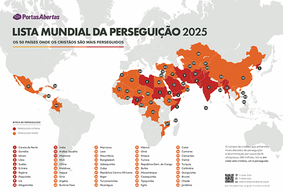 Mapa mundial da perseguição aos cristãos